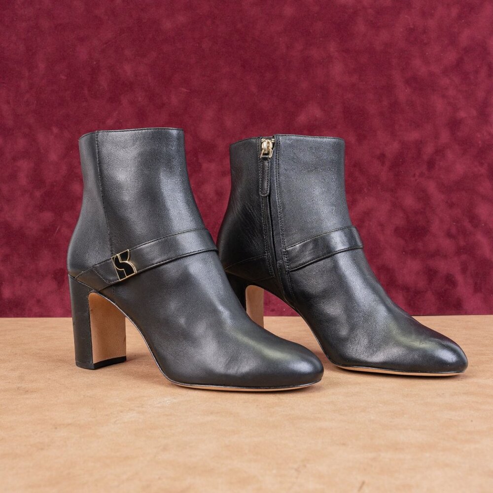 Kate Spade Women Dakota Black Leather Logo Zip Dress Block Heel Fashion Boots sz